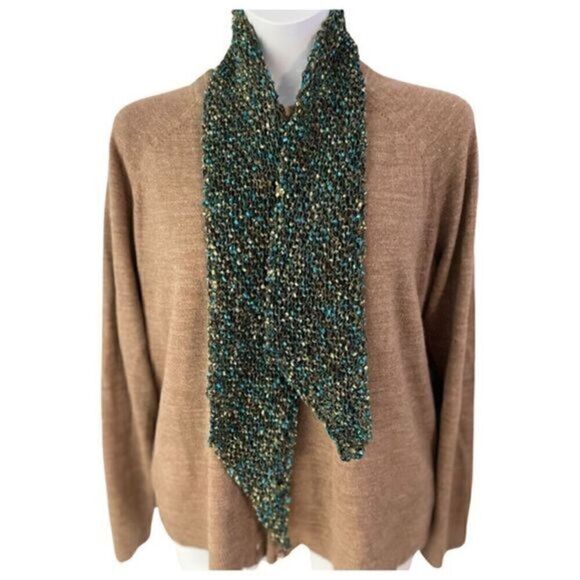 Hand knitted blue and green scarf. 49" long. - Picture 1 of 3